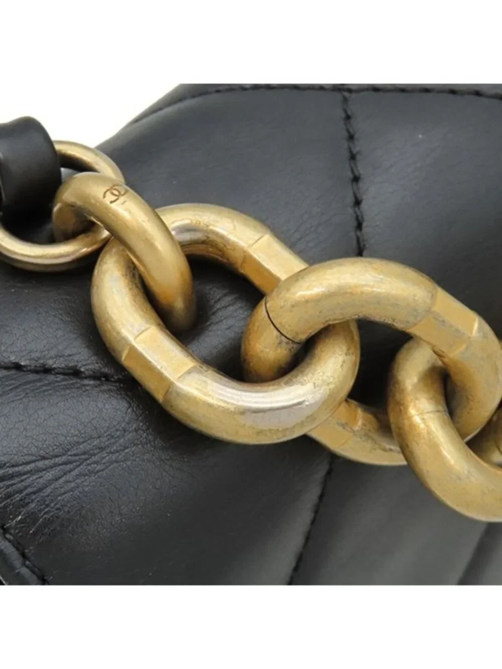 Chanel Shoulder Bag CC Logo Mini Chain Calfskin Black Gold
